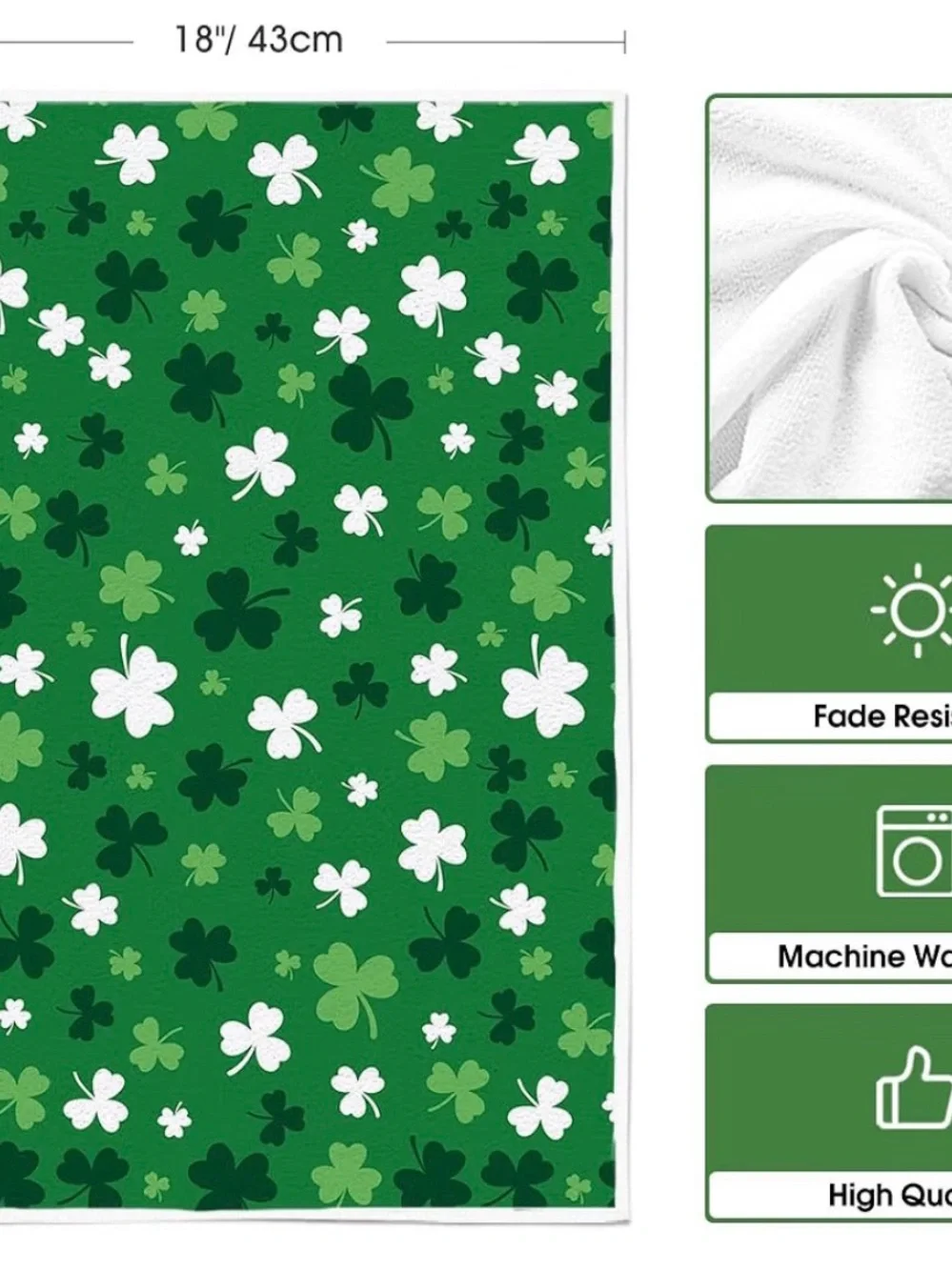 Green Clover Shamrock St. Patrick's Day Kitchen Towels Dish Hand Towels, 18x26